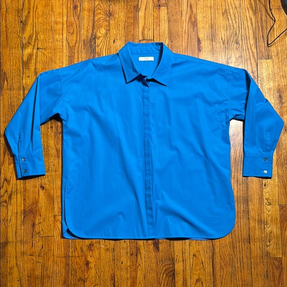 CO Tops - CO Women's Bright Blue 100%‎ Italian Cotton Button Up Oversized Dress Shirt SZ L